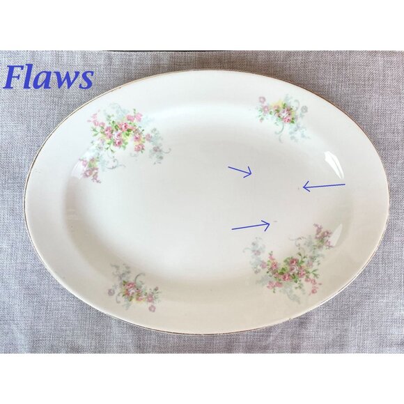 Vintage Edwin Knowles Semi-Vitreous China Oval Platter 14x10" w/Pink Floral - Picture 4 of 9